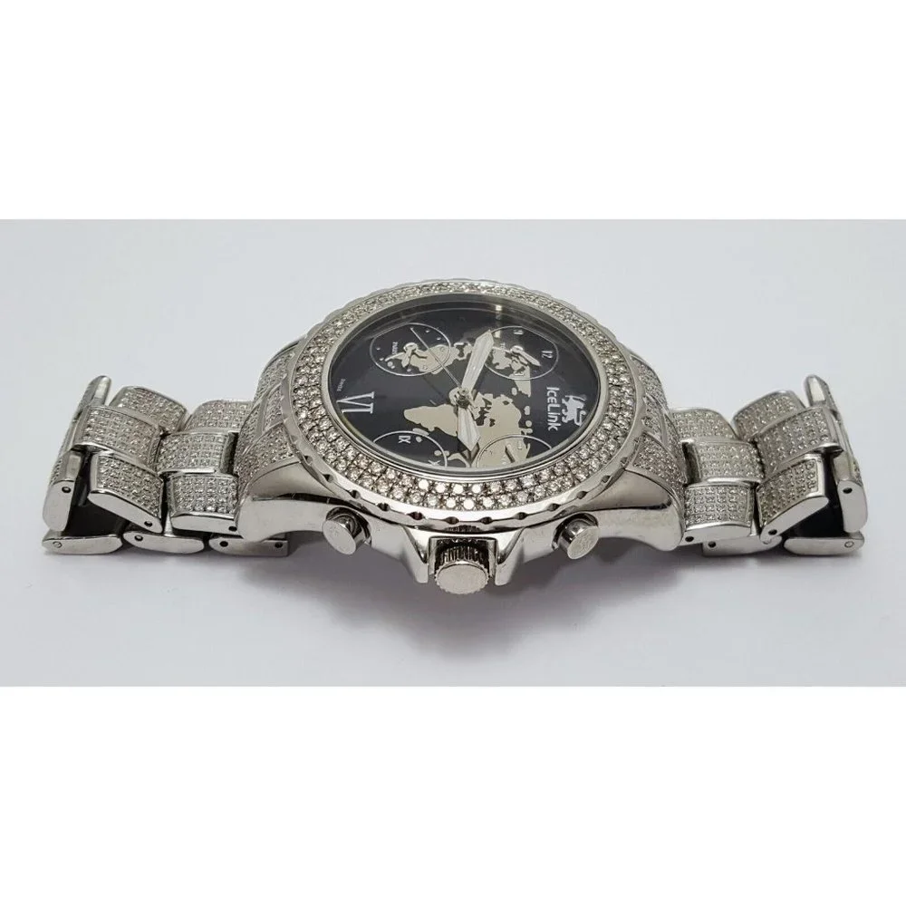 IceLink Marco Polo No. 1409 Black and Steel Watch w/Diamond Bezel and Strap 50mm